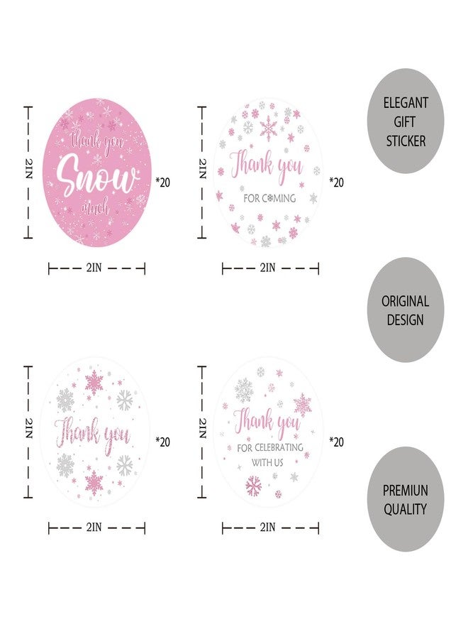 FORSHEEP 80pcs Snowflake Thank You Stickers, Thank You Snow Much Round Stickers, Winter Wonderland Labels, Pink Snowflake Round Labels for Winter/Wedding Party Favors - Image 2